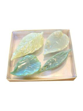 Pottery Barn Leaf Candles Set Lot of 4 Green Beautiful Decor NIB DH769